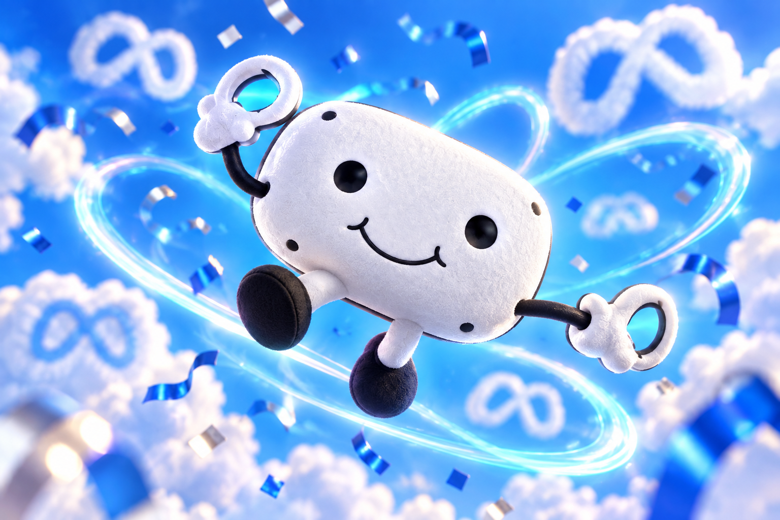 Lil Questy mascot flying